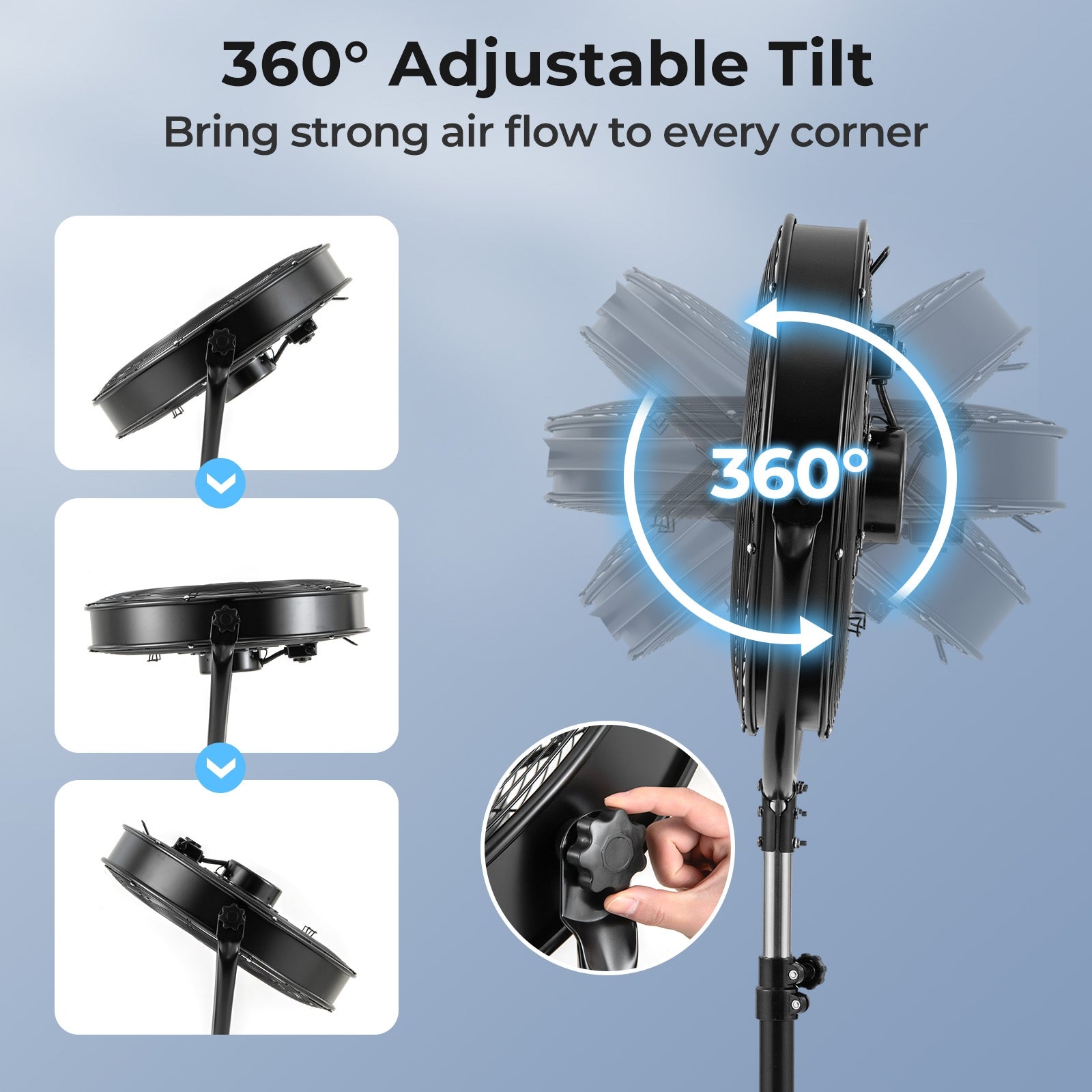 20 Inches High Velocity Pedestal Fan with 3 Speeds and Adjustable Height, Black Fans at Gallery Canada