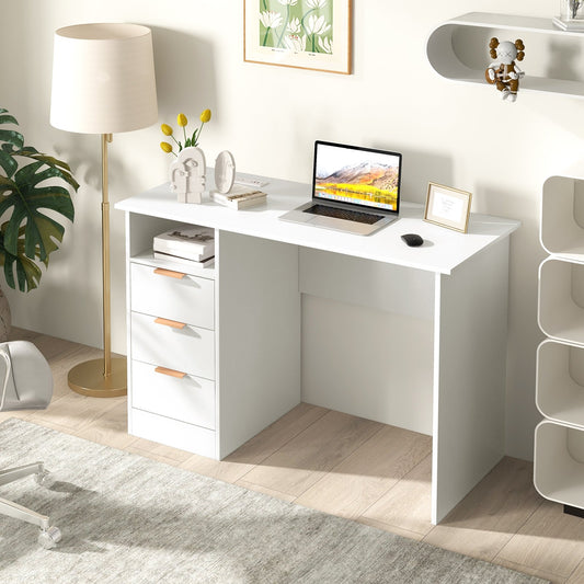 Home Office Desk with Power Outlet 3 Storage Drawers and Open Compartment, White - Gallery Canada