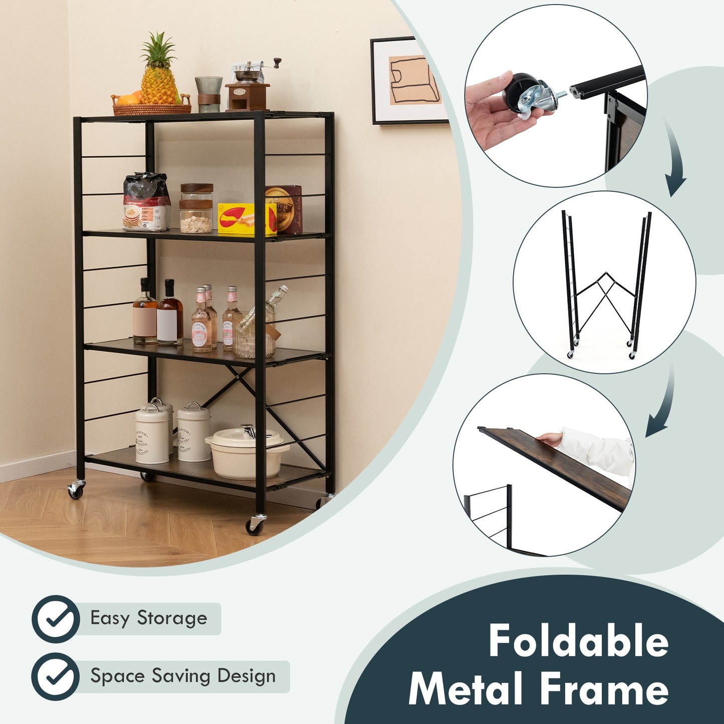 4-tier Foldable Storage Shelf for Tool Room Kitchen Living Room, Black Cabinets & Chests at Gallery Canada
