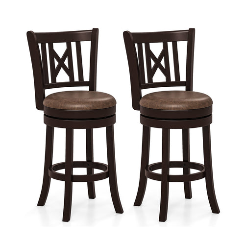 Set Of 2 Swivel Bar Stools, 26 Inches, With Footrest And Hollowed Backrest