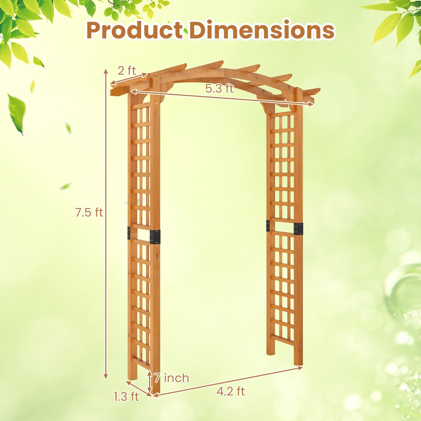 7.5 FT Wooden Garden Arch Trellis For Climbing Plants, Orange Outdoor Decor at Gallery Canada