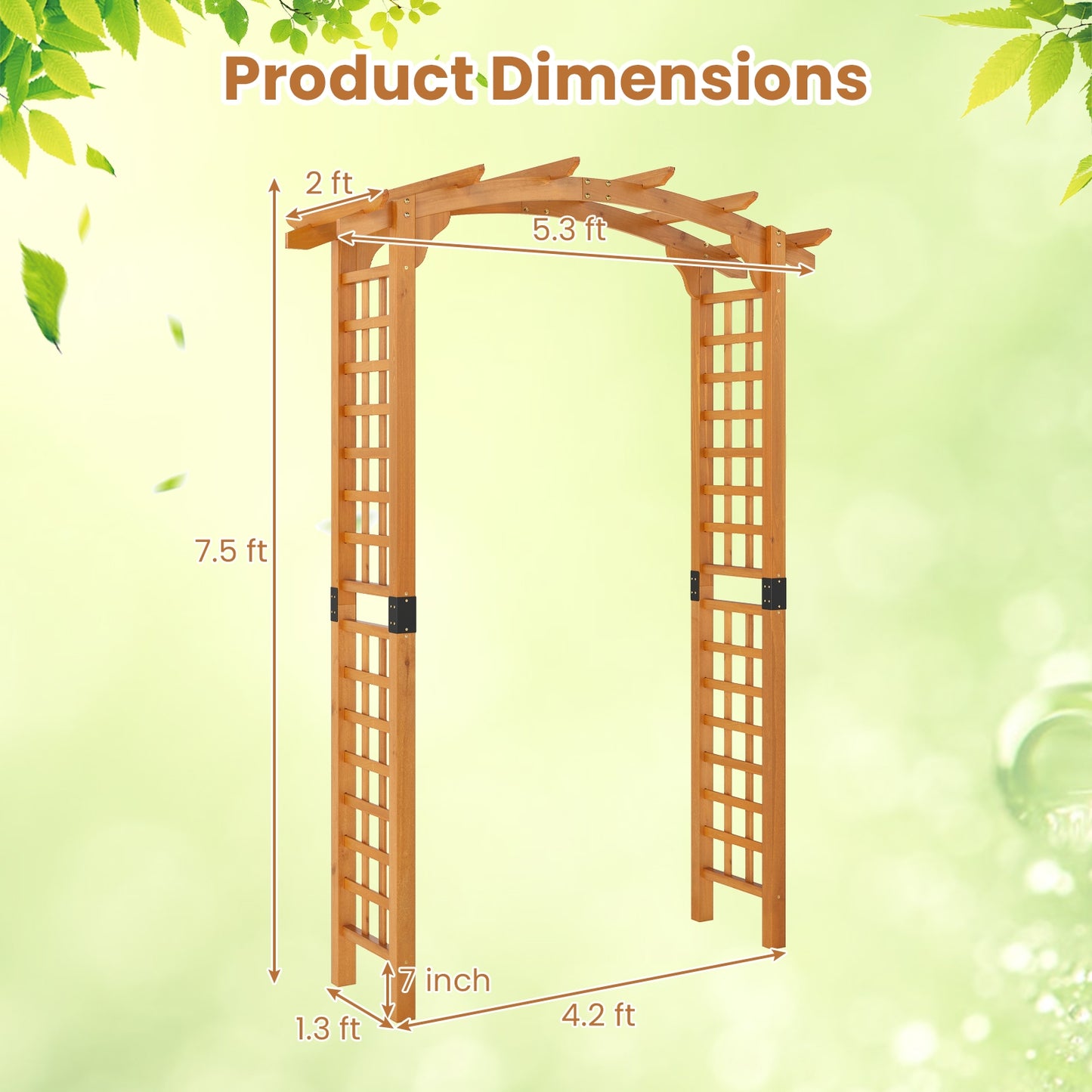 7.5 FT Wooden Garden Arch Trellis For Climbing Plants, Orange Outdoor Decor at Gallery Canada