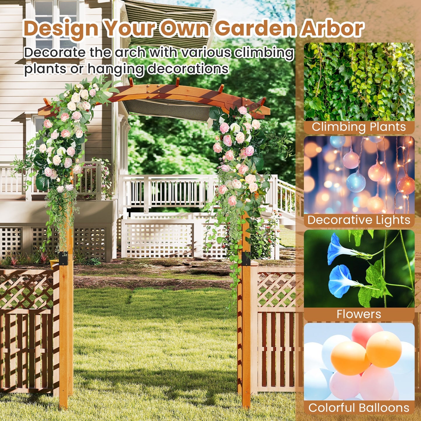 7.5 FT Wooden Garden Arch Trellis For Climbing Plants, Orange Outdoor Decor at Gallery Canada