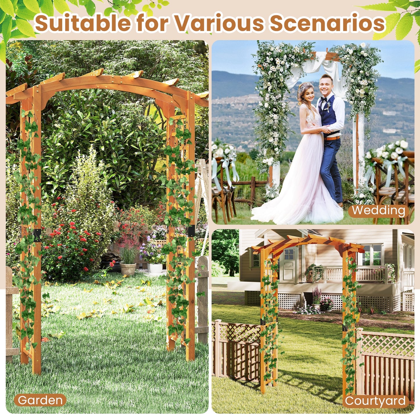7.5 FT Wooden Garden Arch Trellis For Climbing Plants, Orange Outdoor Decor at Gallery Canada