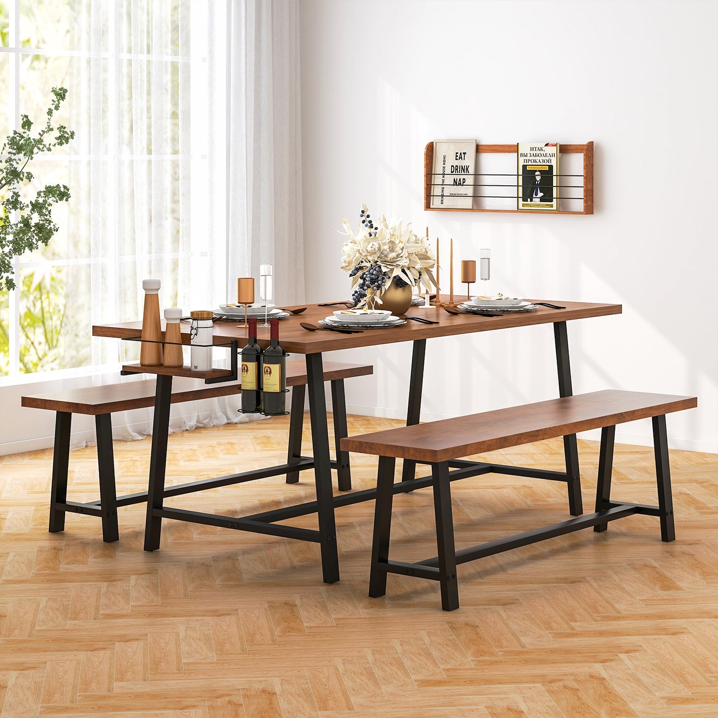 Dining Table Set for 5-7 with 2-Bottle Wine Rack and Condiment Holder Dining Room Sets at Gallery Canada