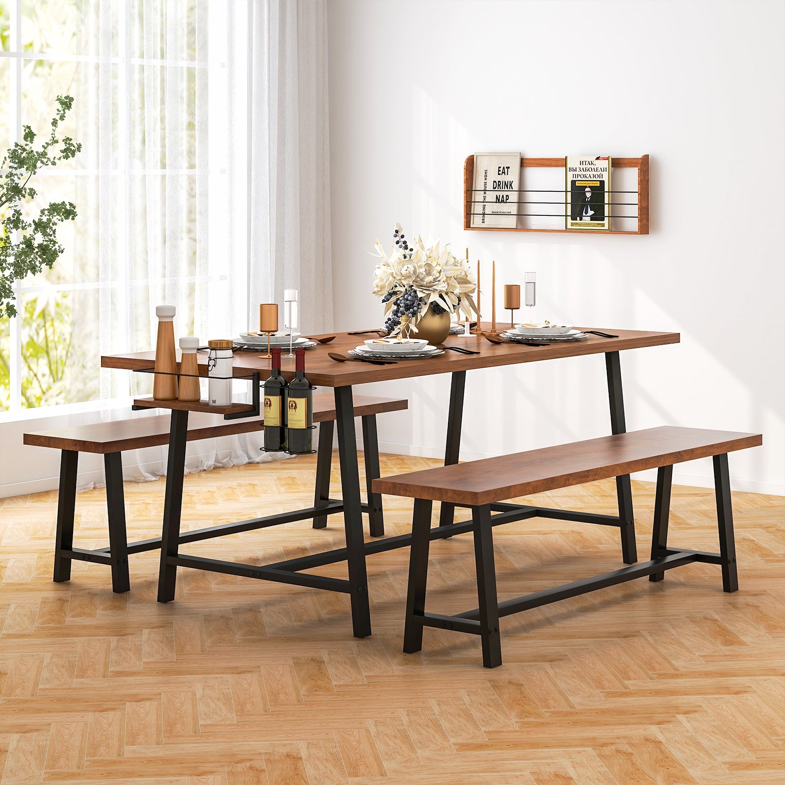 Dining Table Set for 5-7 with 2-Bottle Wine Rack and Condiment Holder Dining Room Sets at Gallery Canada
