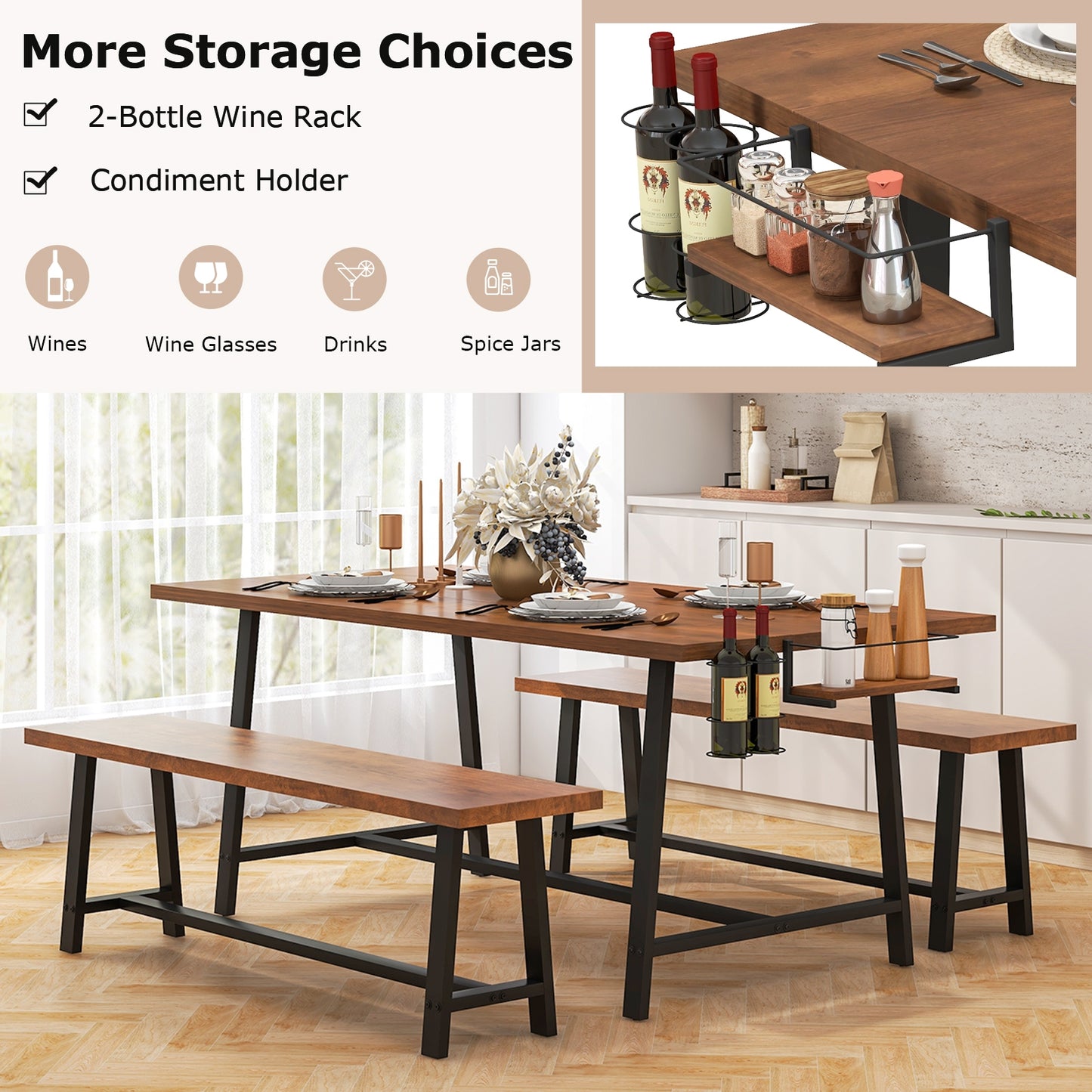 Dining Table Set for 5-7 with 2-Bottle Wine Rack and Condiment Holder Dining Room Sets at Gallery Canada