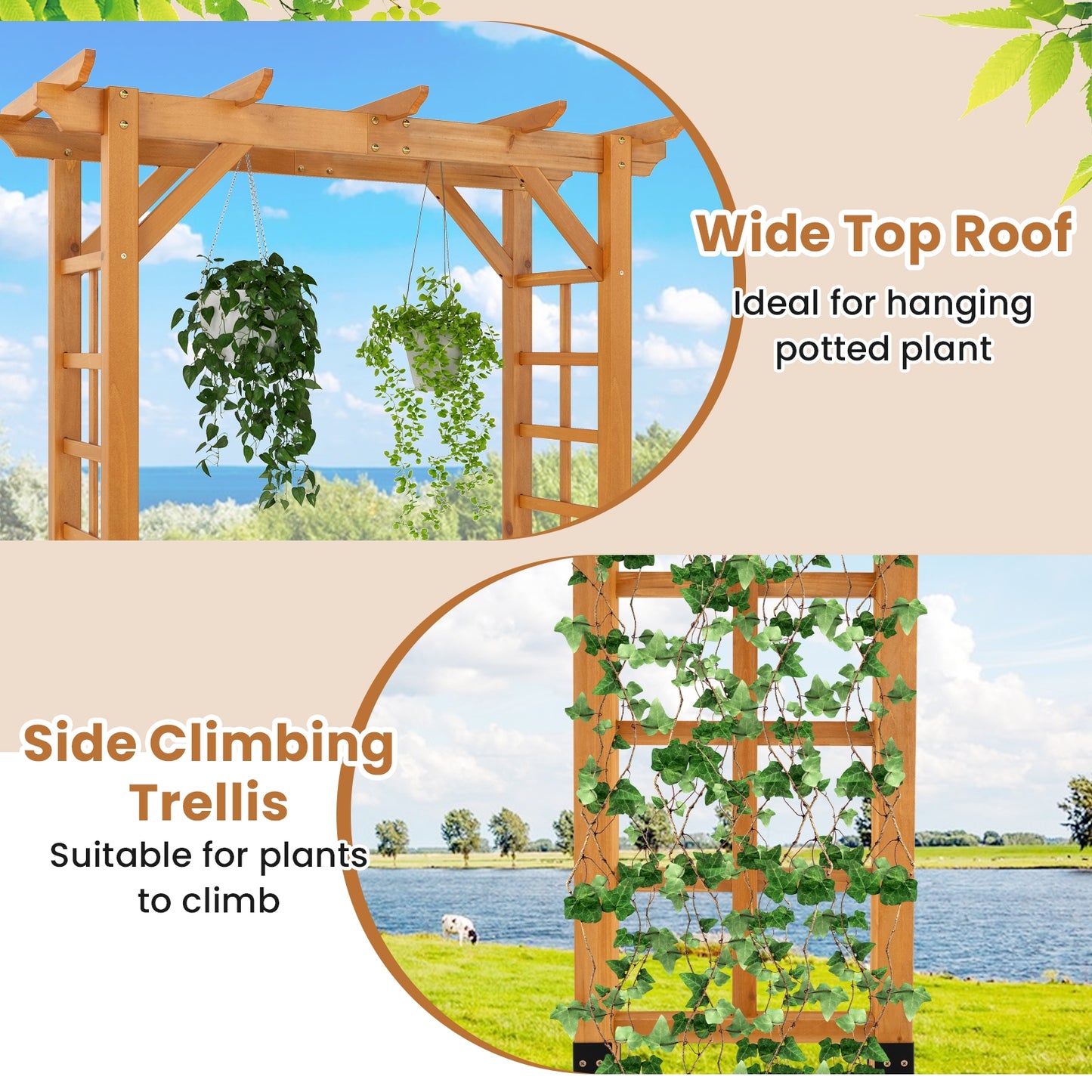 7 FT Wooden Garden Arch Arbor, Trellis For Climbing Plants, Yellow Outdoor Decor at Gallery Canada