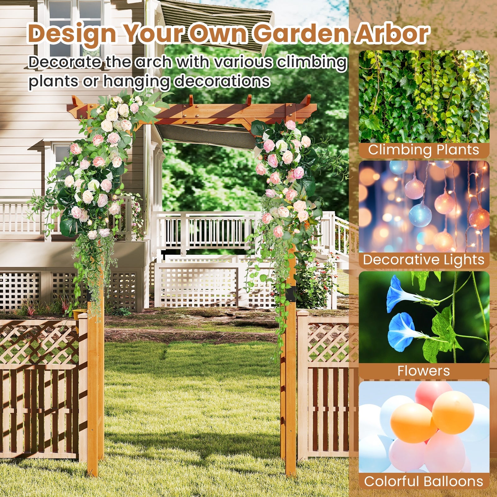 7 FT Wooden Garden Arch Arbor, Trellis For Climbing Plants, Yellow Outdoor Decor at Gallery Canada