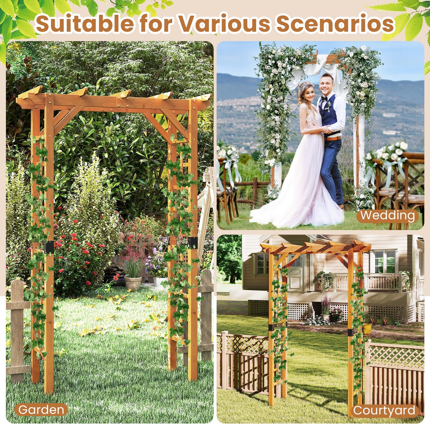 7 FT Wooden Garden Arch Arbor, Trellis For Climbing Plants, Yellow Outdoor Decor at Gallery Canada