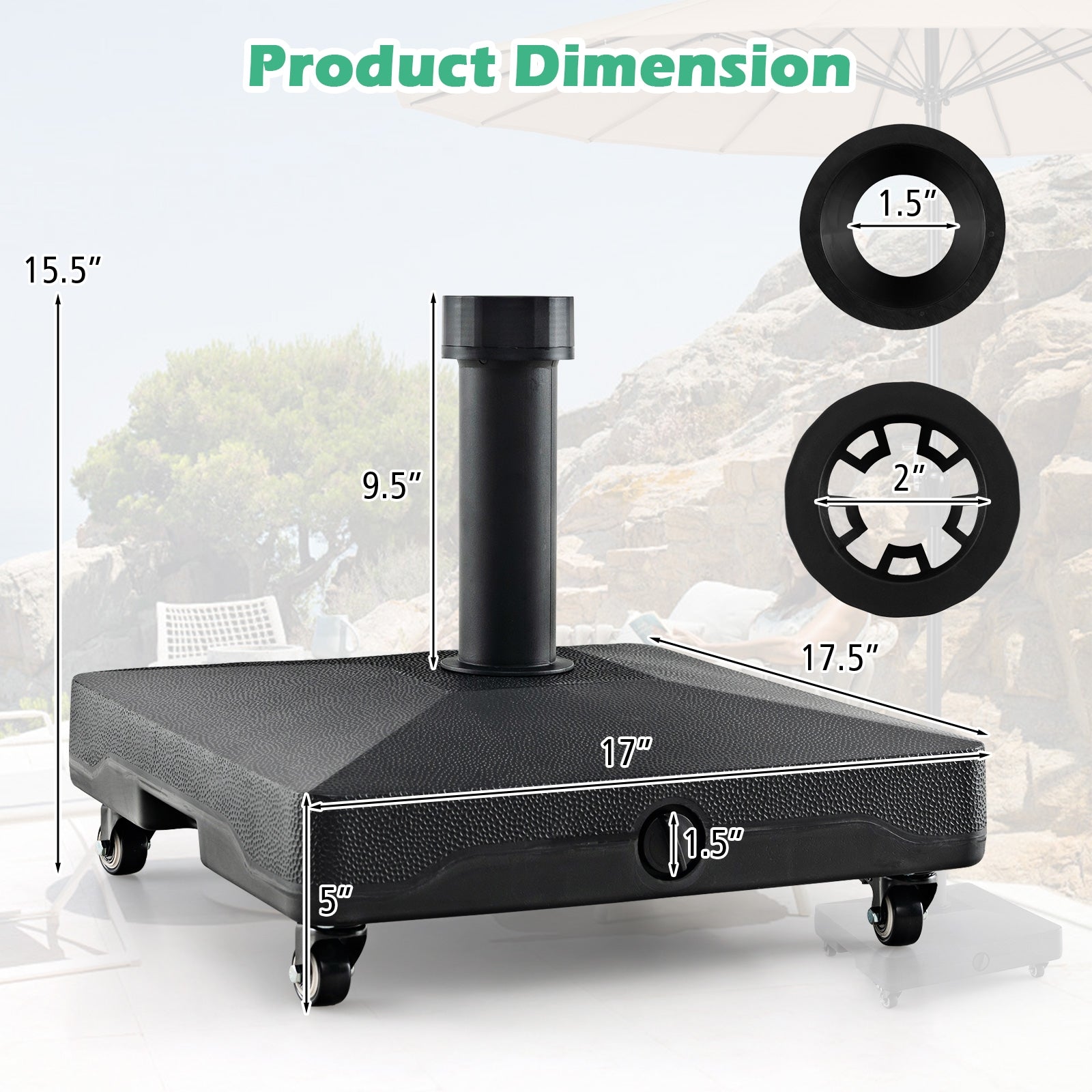 Fillable Umbrella Base Stand, Lockable Universal Wheels, Black Outdoor Umbrella Bases at Gallery Canada