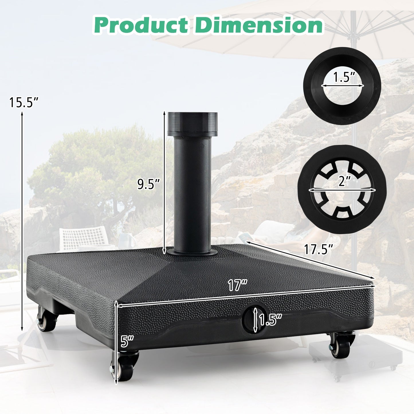 Fillable Umbrella Base Stand, Lockable Universal Wheels, Black Outdoor Umbrella Bases at Gallery Canada