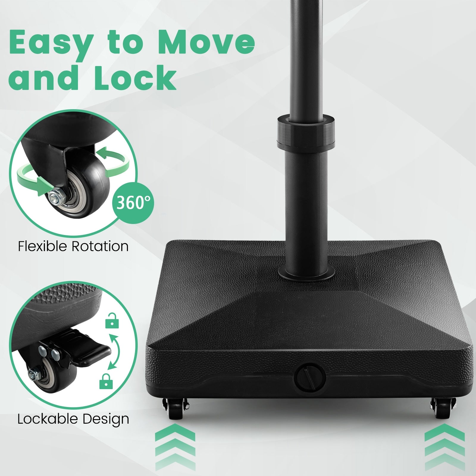 Fillable Umbrella Base Stand, Lockable Universal Wheels, Black Outdoor Umbrella Bases at Gallery Canada