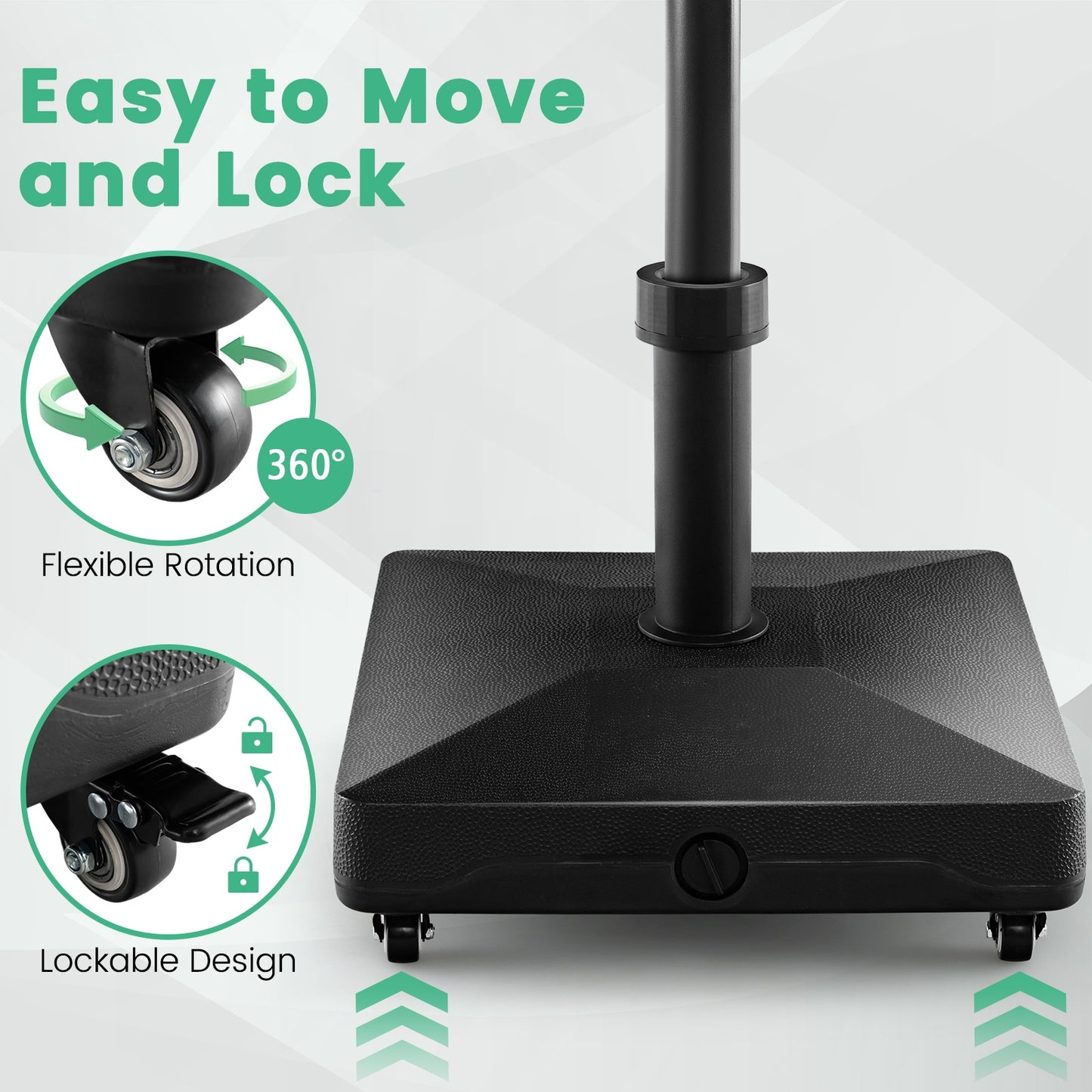 Fillable Umbrella Base Stand, Lockable Universal Wheels, Black Outdoor Umbrella Bases at Gallery Canada