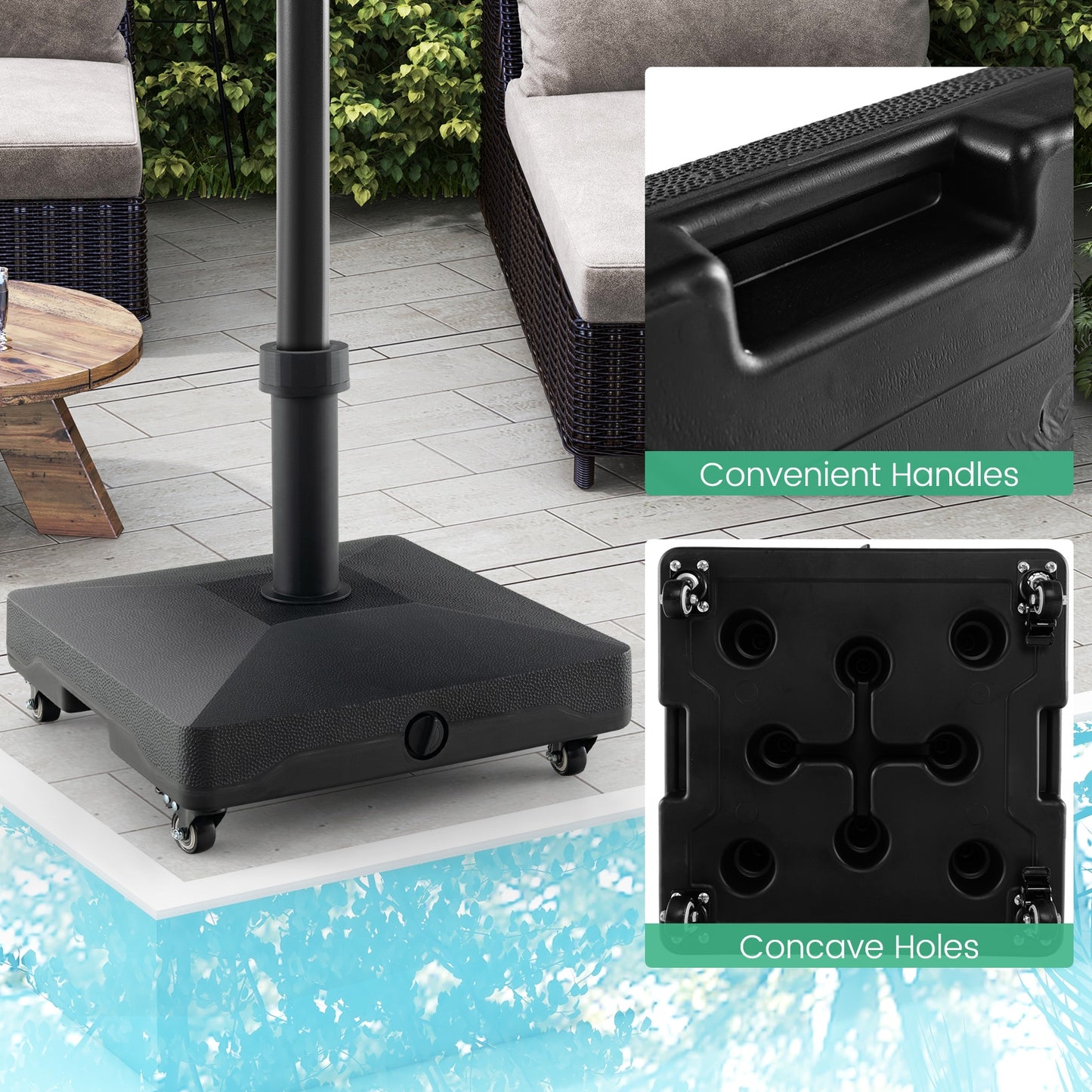 Fillable Umbrella Base Stand, Lockable Universal Wheels, Black Outdoor Umbrella Bases at Gallery Canada