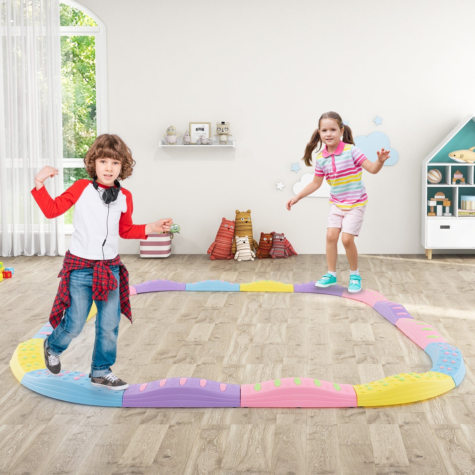 Colorful Kids Wavy Balance Beam with Textured Surface and Non-slip Foot Pads, Pink & Purple Toy Sports at Gallery Canada