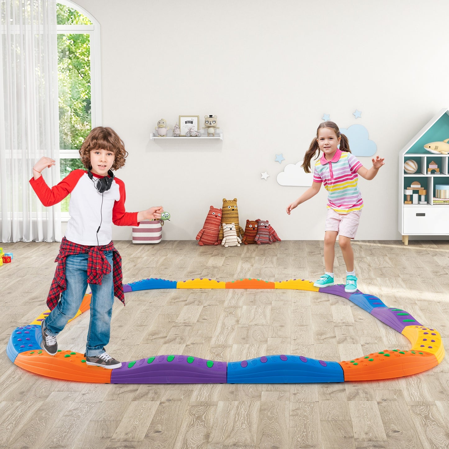 Colorful Kids Wavy Balance Beam with Textured Surface and Non-slip Foot Pads, Blue & Orange Toy Sports at Gallery Canada