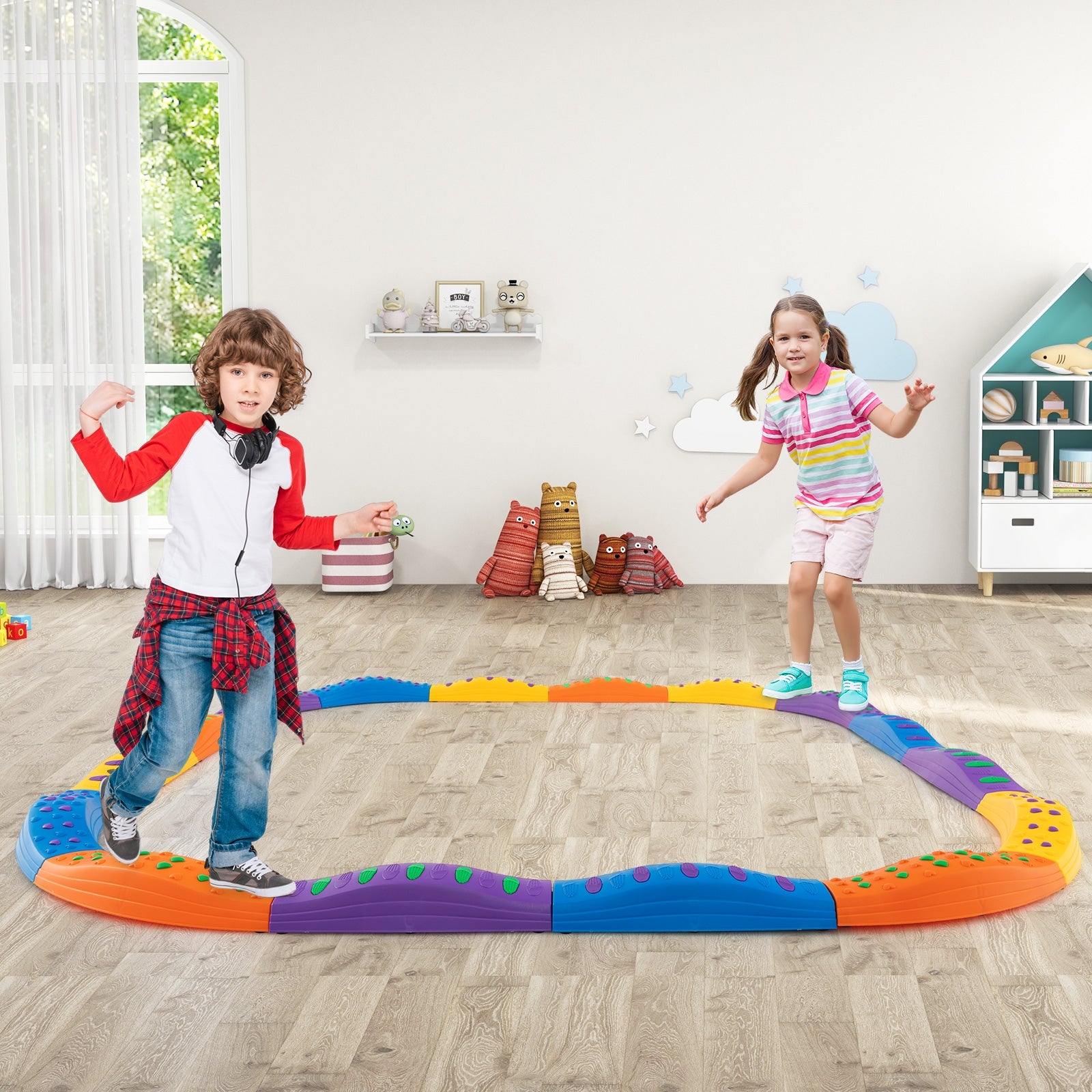 Colorful Kids Wavy Balance Beam with Textured Surface and Non-slip Foot Pads, Blue & Orange Toy Sports at Gallery Canada