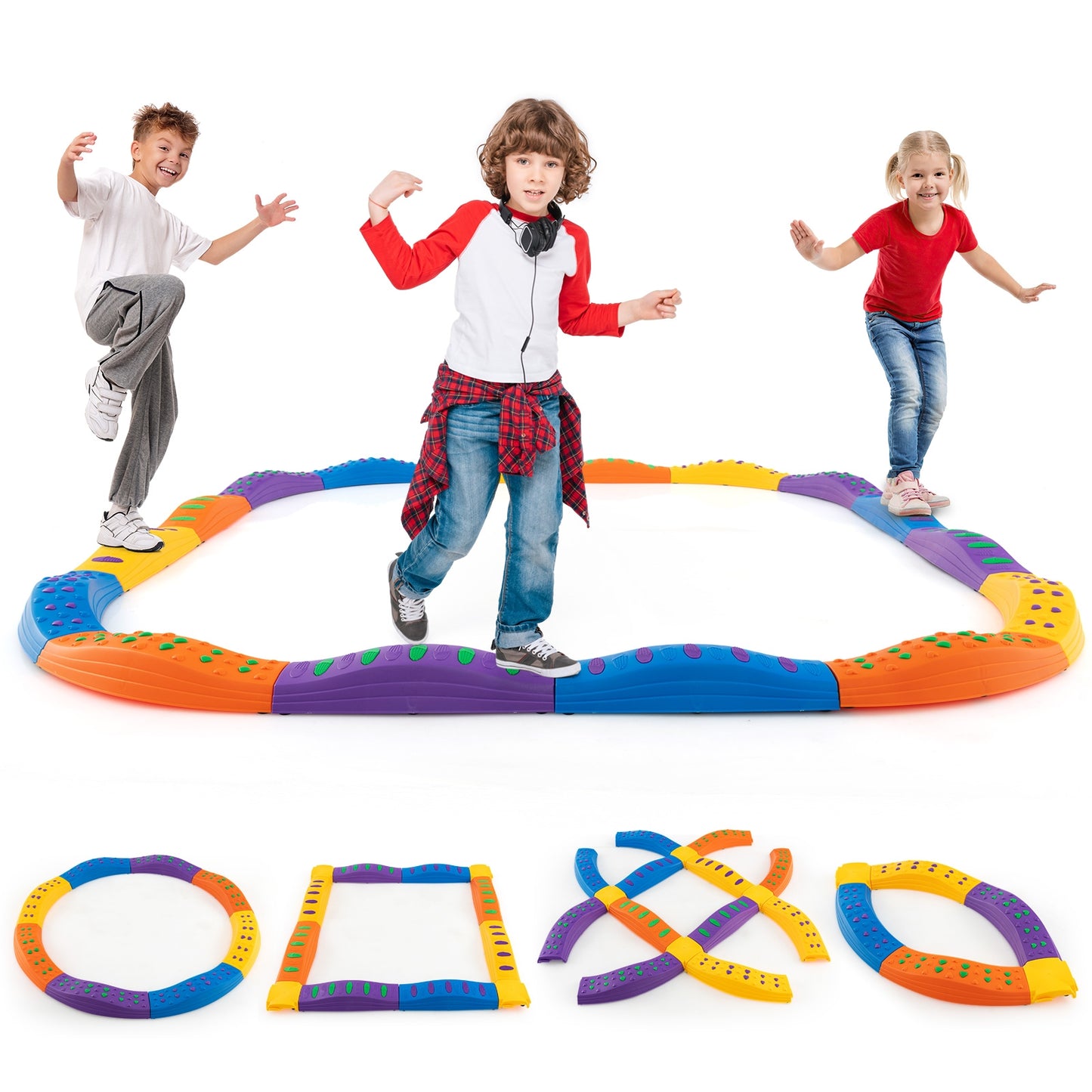 Colorful Kids Wavy Balance Beam with Textured Surface and Non-slip Foot Pads, Blue & Orange Toy Sports at Gallery Canada