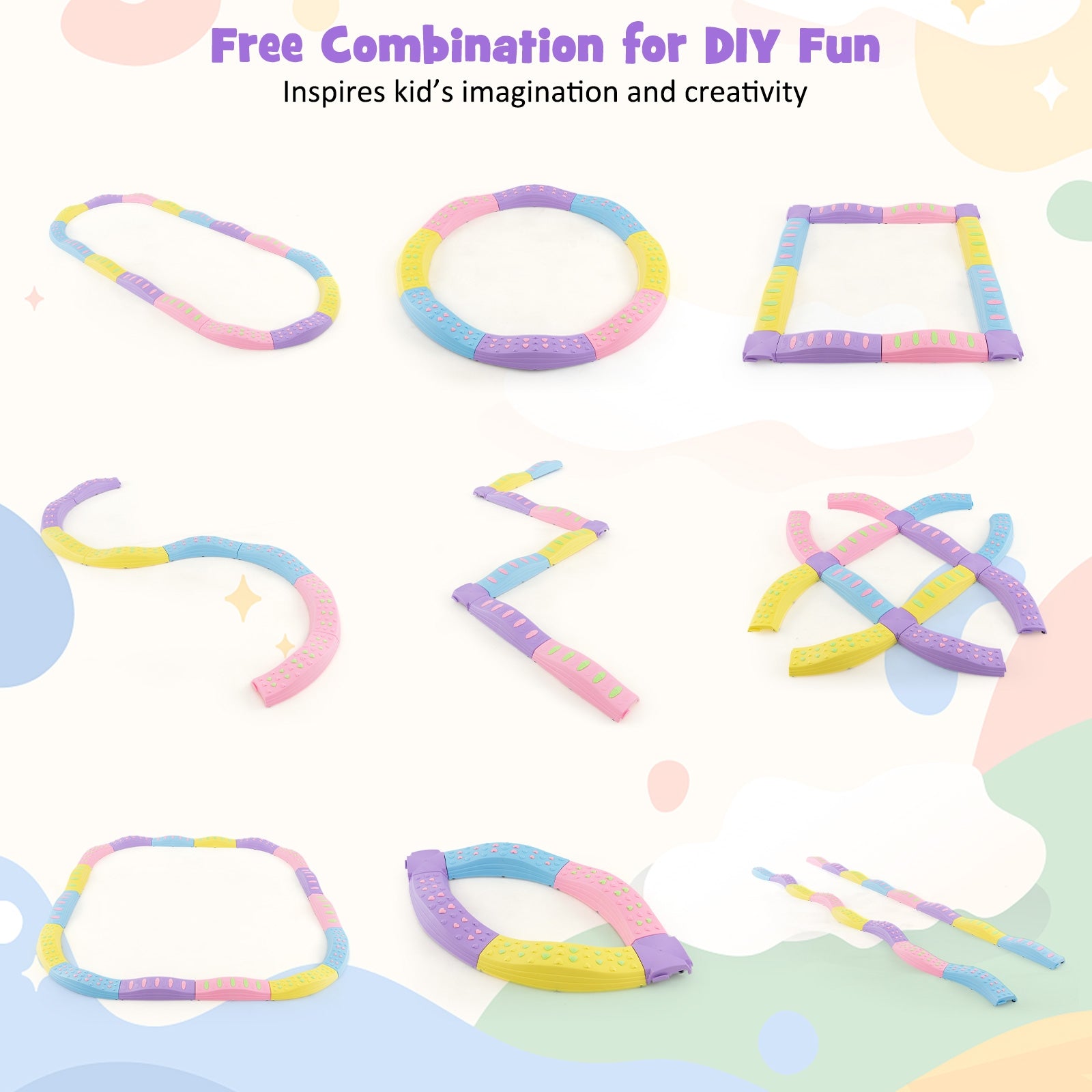 Colorful Kids Wavy Balance Beam with Textured Surface and Non-slip Foot Pads, Pink & Purple Toy Sports at Gallery Canada