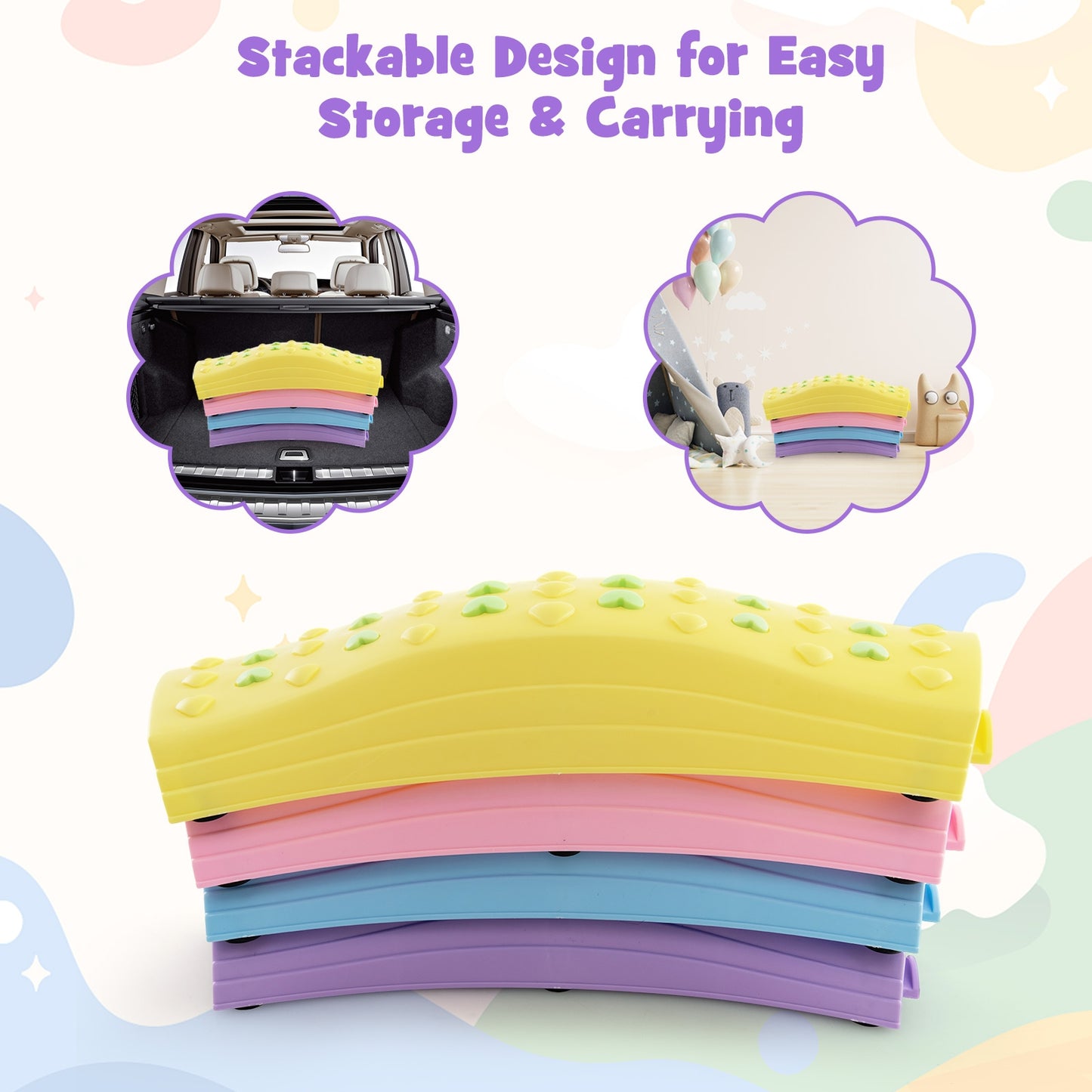 Colorful Kids Wavy Balance Beam with Textured Surface and Non-slip Foot Pads, Pink & Purple Toy Sports at Gallery Canada