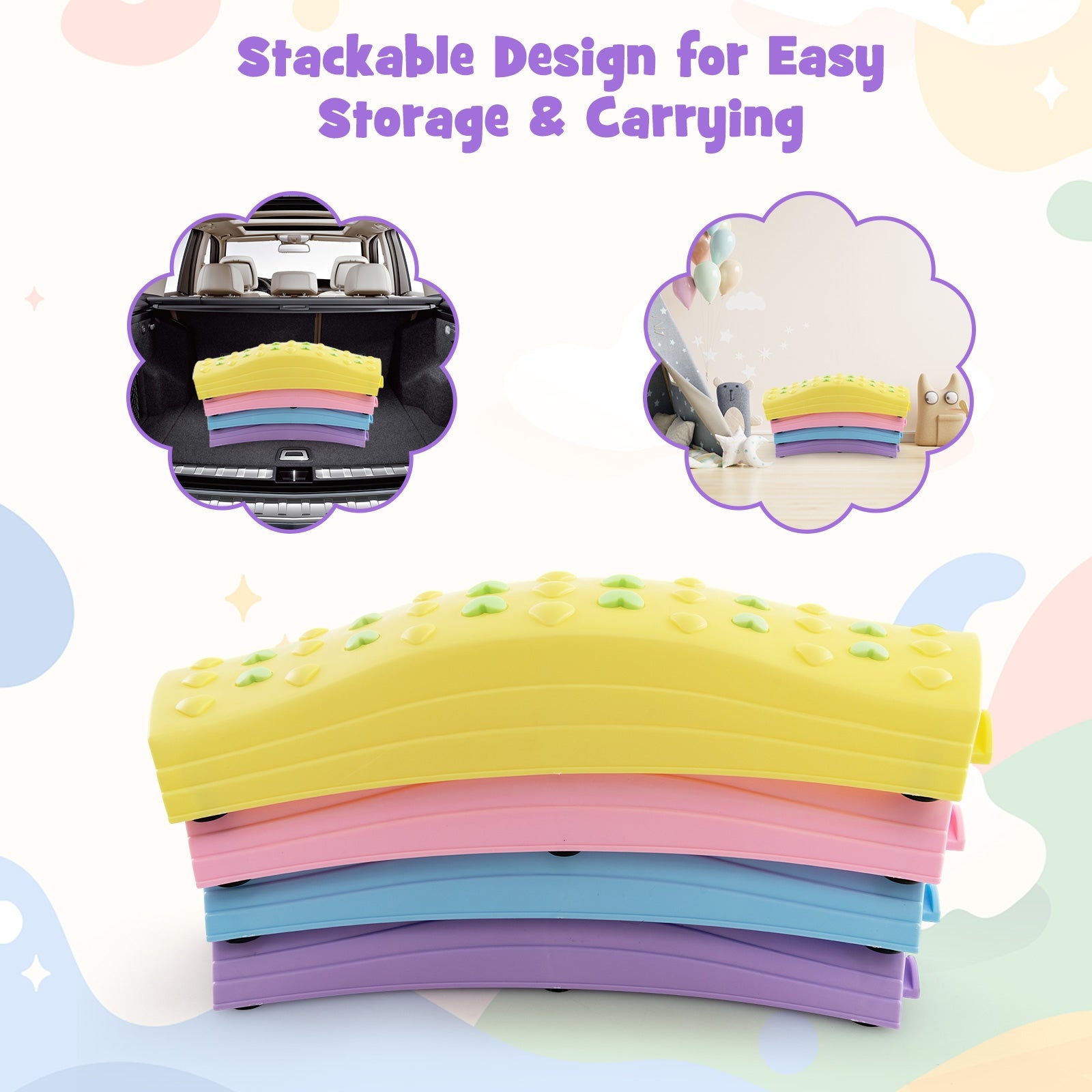 Colorful Kids Wavy Balance Beam with Textured Surface and Non-slip Foot Pads, Pink & Purple Toy Sports at Gallery Canada