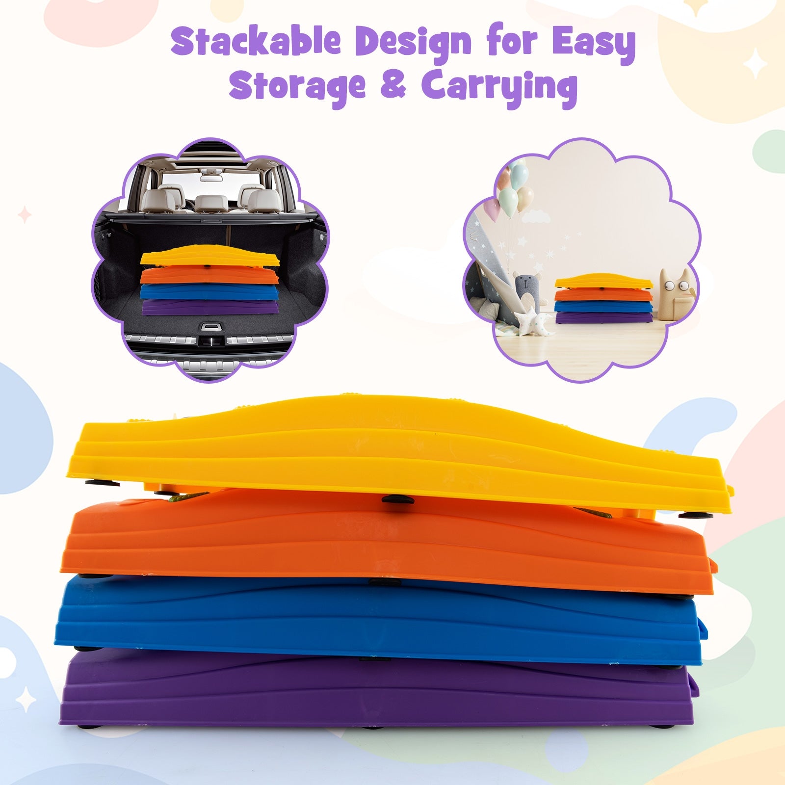 Colorful Kids Wavy Balance Beam with Textured Surface and Non-slip Foot Pads, Blue & Orange Toy Sports at Gallery Canada