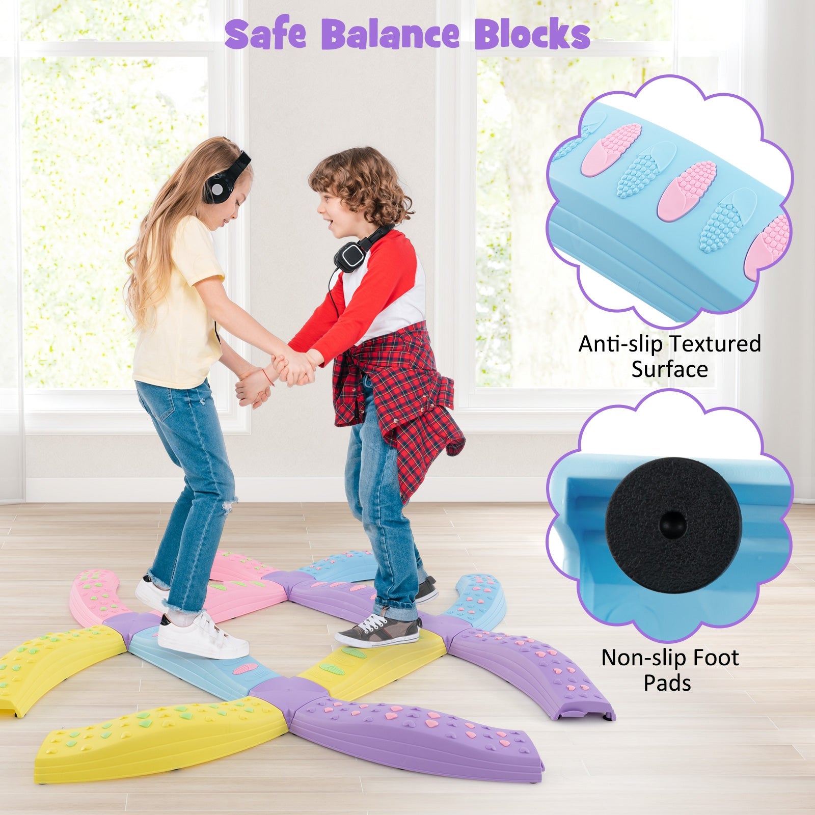 Colorful Kids Wavy Balance Beam with Textured Surface and Non-slip Foot Pads, Pink & Purple Toy Sports at Gallery Canada