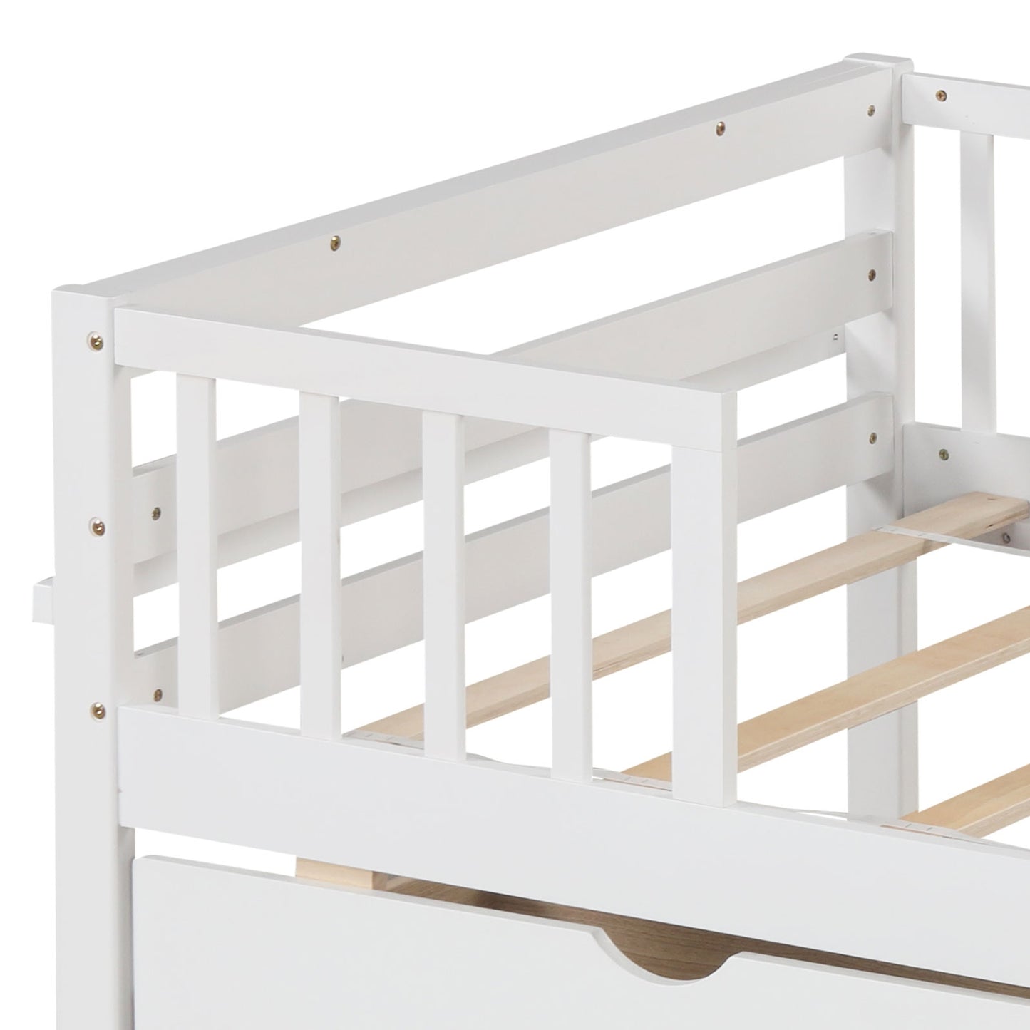 Twin Daybed with Fence and 2 Drawers Kids Bed for Boys & Girls, White Trundle Bed Frame at Gallery Canada