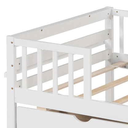 Twin Daybed with Fence and 2 Drawers Kids Bed for Boys & Girls, White Trundle Bed Frame at Gallery Canada