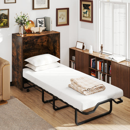Cot Size Murphy Bed with Foldable Bed and Lockable Wheels, Rustic Brown Folding Beds Rustic Brown at Gallery Canada