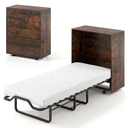 Cot Size Murphy Bed, Foldable, Lockable Wheels, Rustic Brown Folding Beds Rustic Brown at Gallery Canada