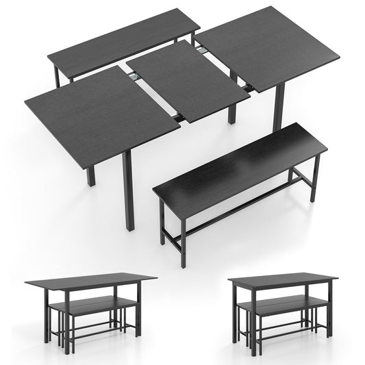 3 Piece Dining Table Set for 4-6 with 2 Benches, Black Dining Room Sets Black at Gallery Canada