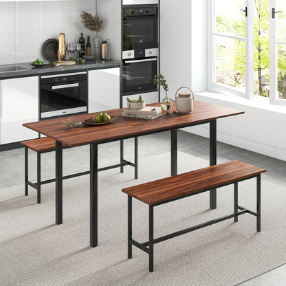 3 Piece Dining Table Set for 4-6 with 2 Benches, Walnut Dining Room Sets at Gallery Canada