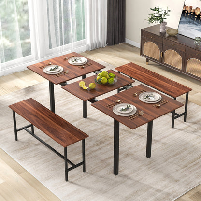 3 Piece Dining Table Set for 4-6 with 2 Benches, Walnut Dining Room Sets at Gallery Canada