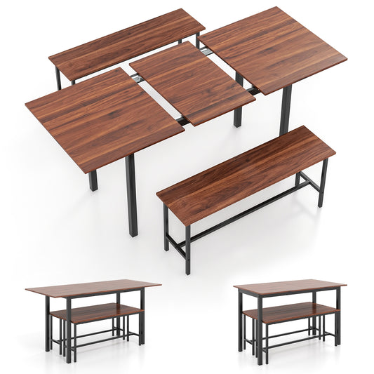 3 Piece Dining Table Set For 4-6, 2 Benches, Walnut Dining Room Sets Walnut at Gallery Canada