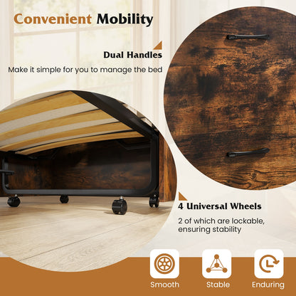 Cot Size Murphy Bed with Foldable Bed and Lockable Wheels, Rustic Brown Folding Beds at Gallery Canada