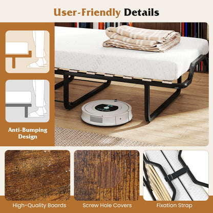 Cot Size Murphy Bed with Foldable Bed and Lockable Wheels, Rustic Brown Folding Beds at Gallery Canada