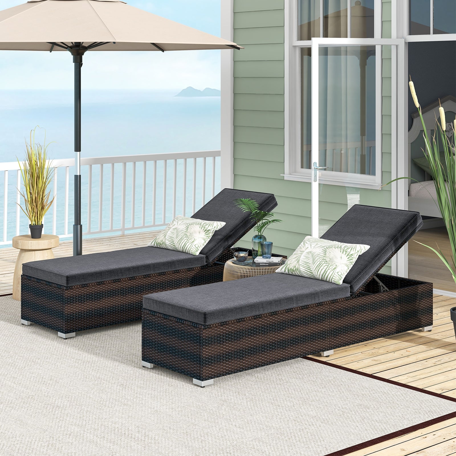 Patio Wicker Lounge Chair with 4-level Backrest and Long Seat Cushion, Brown Outdoor Chaise Lounges at Gallery Canada