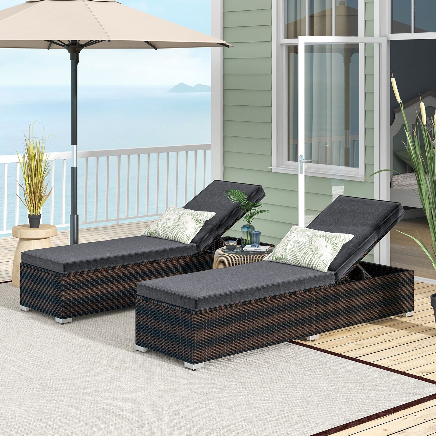 Patio Wicker Lounge Chair with 4-level Backrest and Long Seat Cushion, Brown Outdoor Chaise Lounges at Gallery Canada