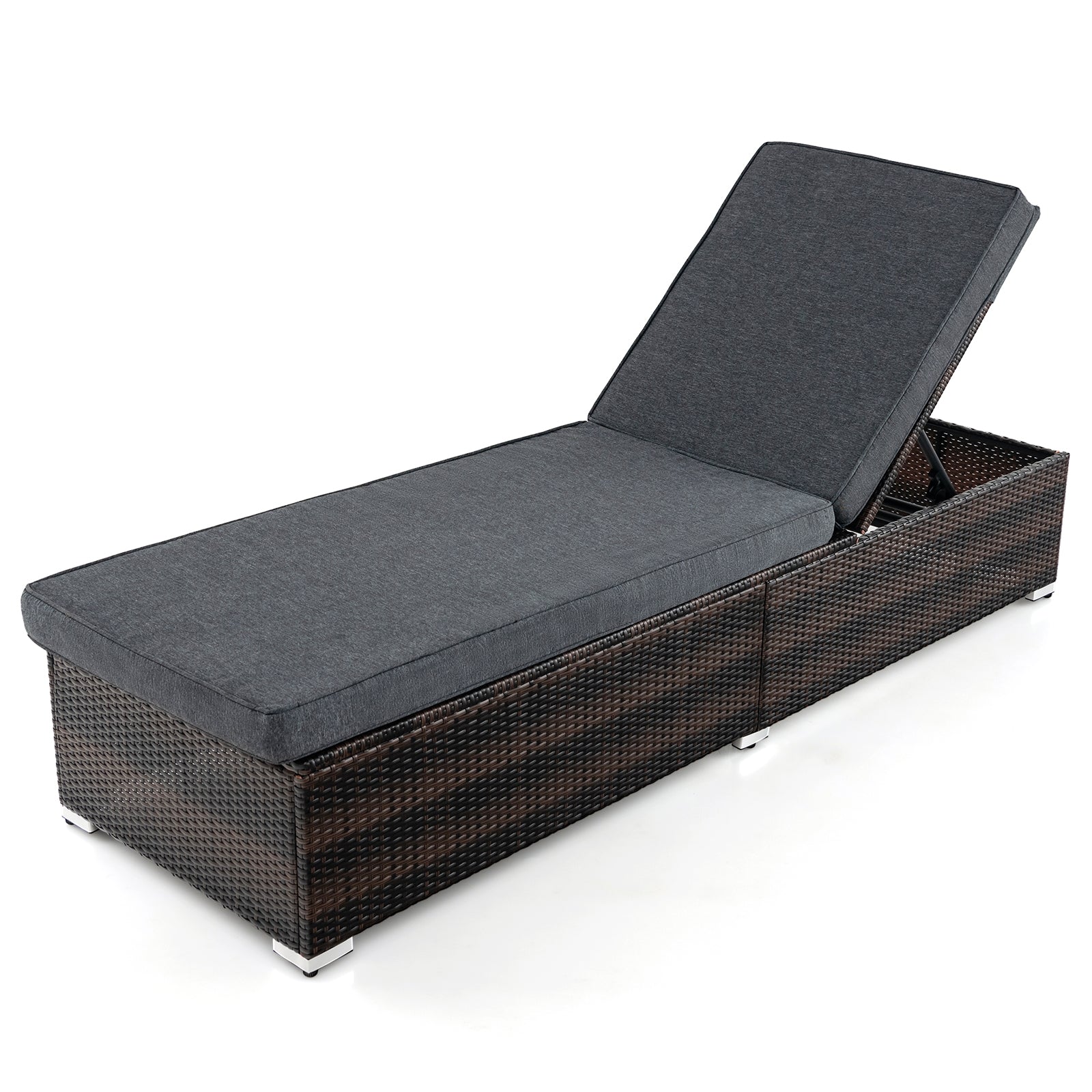 Patio Wicker Lounge Chair, 4-Level Backrest, Long Seat Cushion, Brown Outdoor Chaise Lounges Brown at Gallery Canada