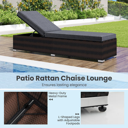 Patio Wicker Lounge Chair with 4-level Backrest and Long Seat Cushion, Brown Outdoor Chaise Lounges at Gallery Canada