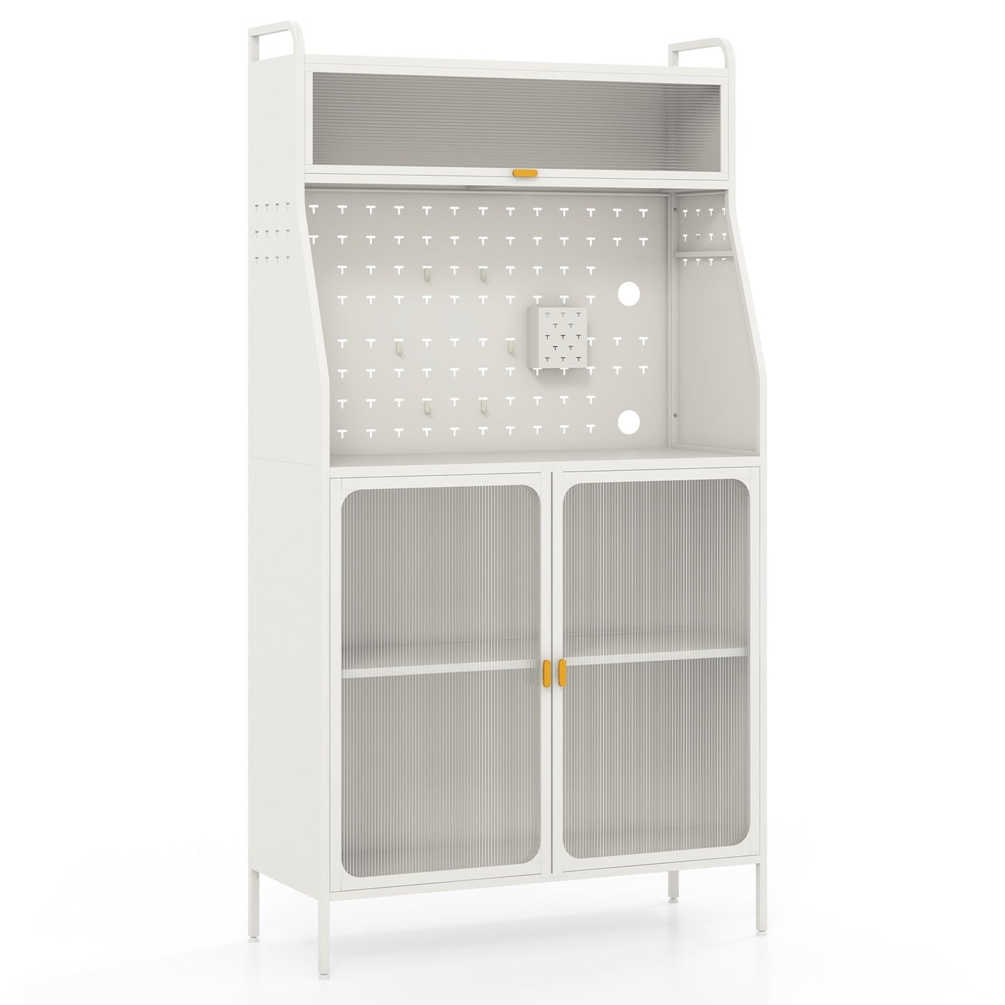 5-Tier Metal Baker's Rack with See-through Flip-up Door and Pegboard, White Baker's Racks at Gallery Canada