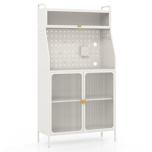 5-Tier Metal Baker's Rack with See-through Flip-up Door and Pegboard, White