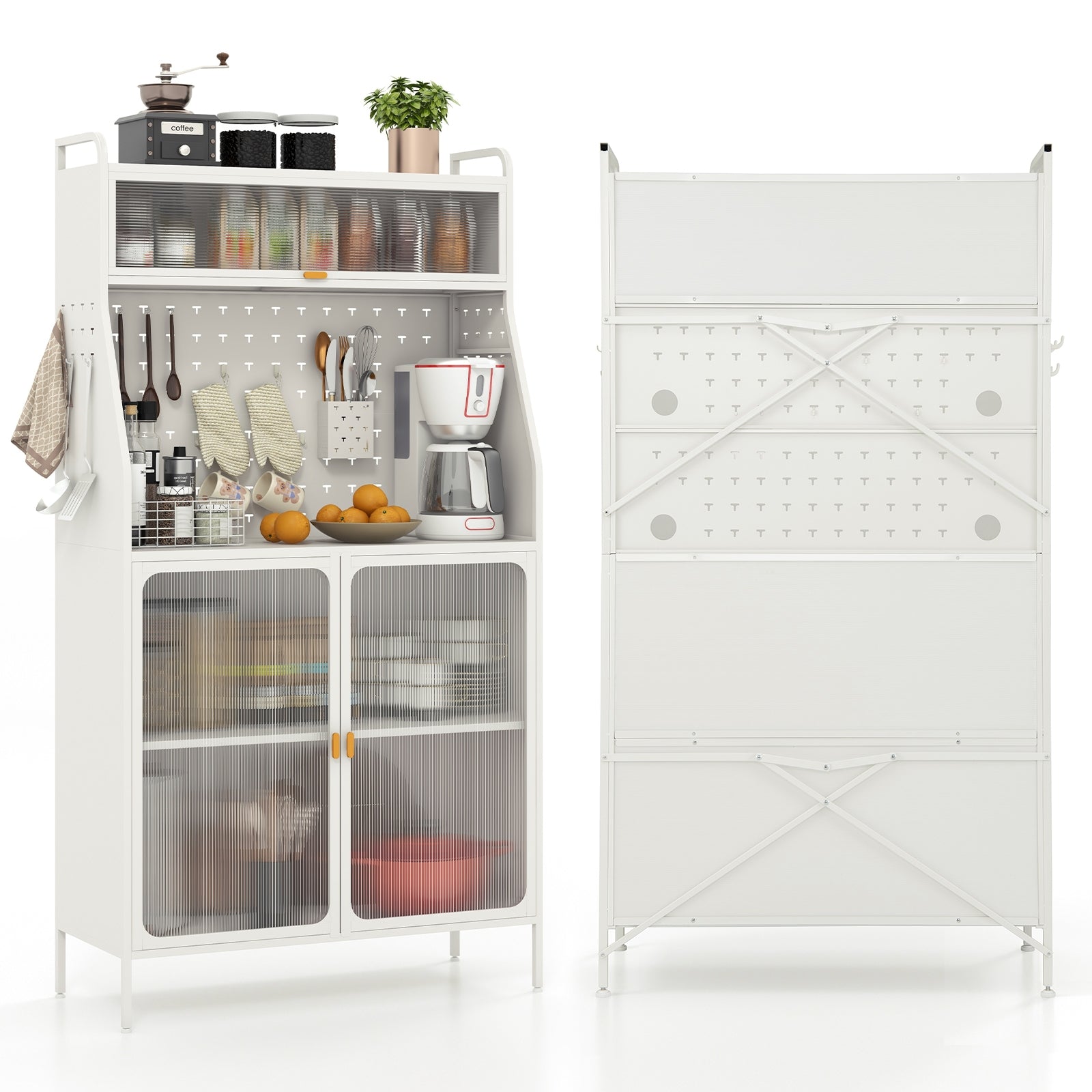 5-Tier Metal Baker's Rack with See-through Flip-up Door and Pegboard, White Baker's Racks at Gallery Canada
