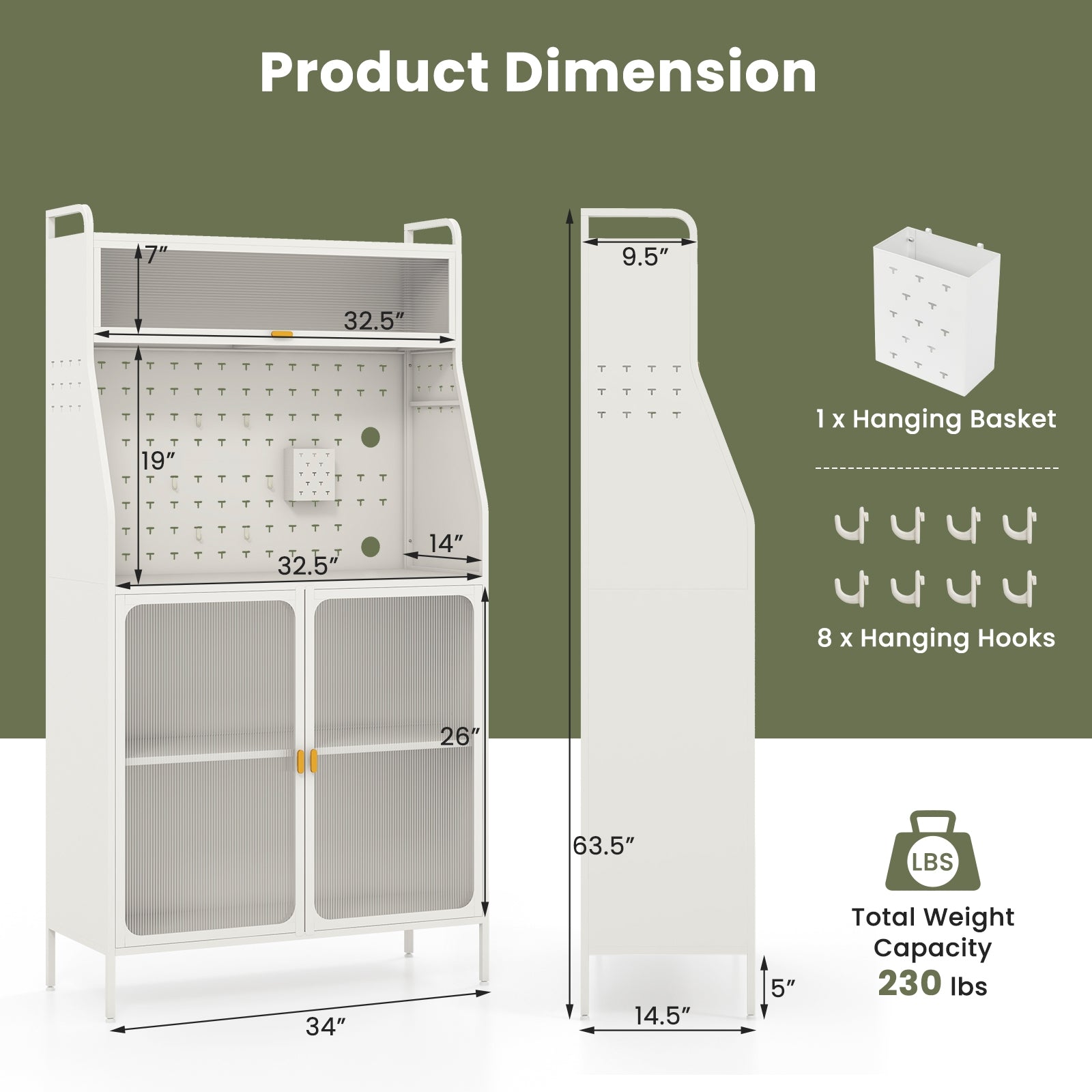 5-Tier Metal Baker's Rack with See-through Flip-up Door and Pegboard, White Baker's Racks at Gallery Canada