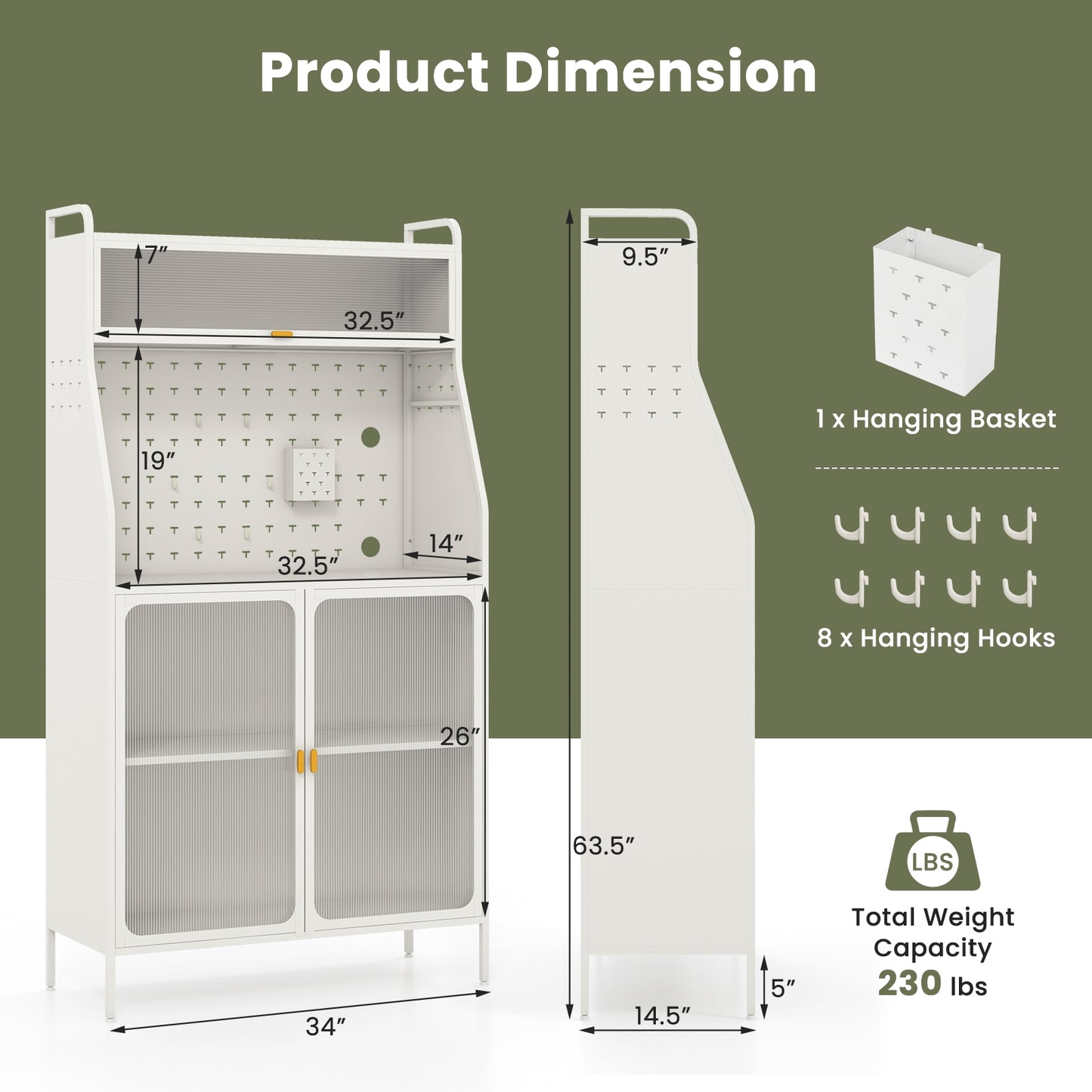 5-Tier Metal Baker's Rack with See-through Flip-up Door and Pegboard, White Baker's Racks at Gallery Canada