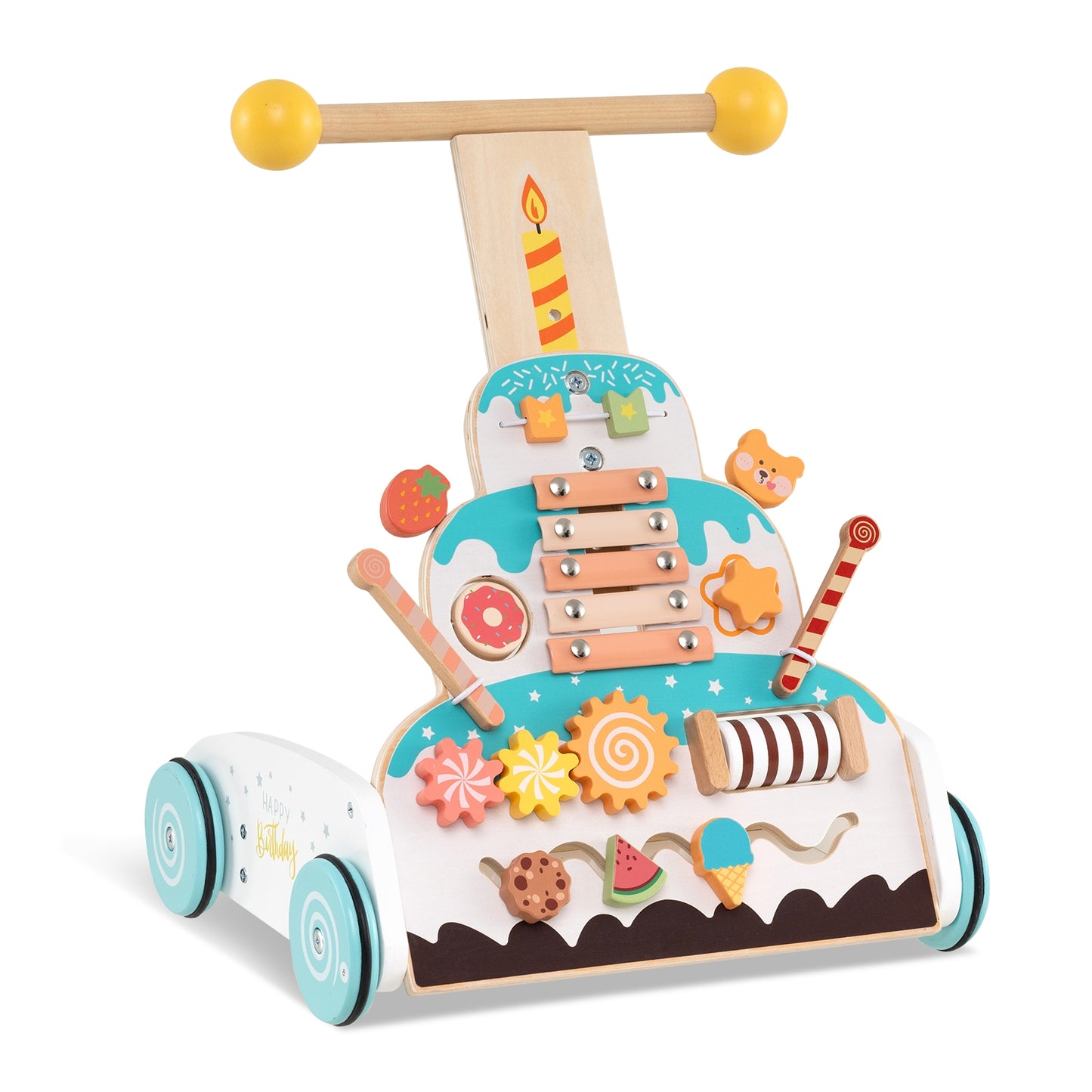 Wooden Baby Walker, Adjustable Height, Smooth Wheels, White Baby Activity at Gallery Canada