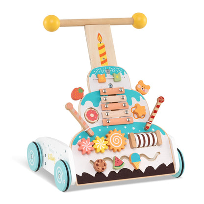 Wooden Baby Walker with Adjustable Heights and Smooth Wheels, White Baby Activity White at Gallery Canada