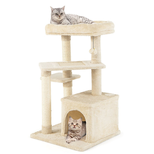Multi-layer Cat Tree with Perch and Hanging Ball, Beige - Gallery Canada